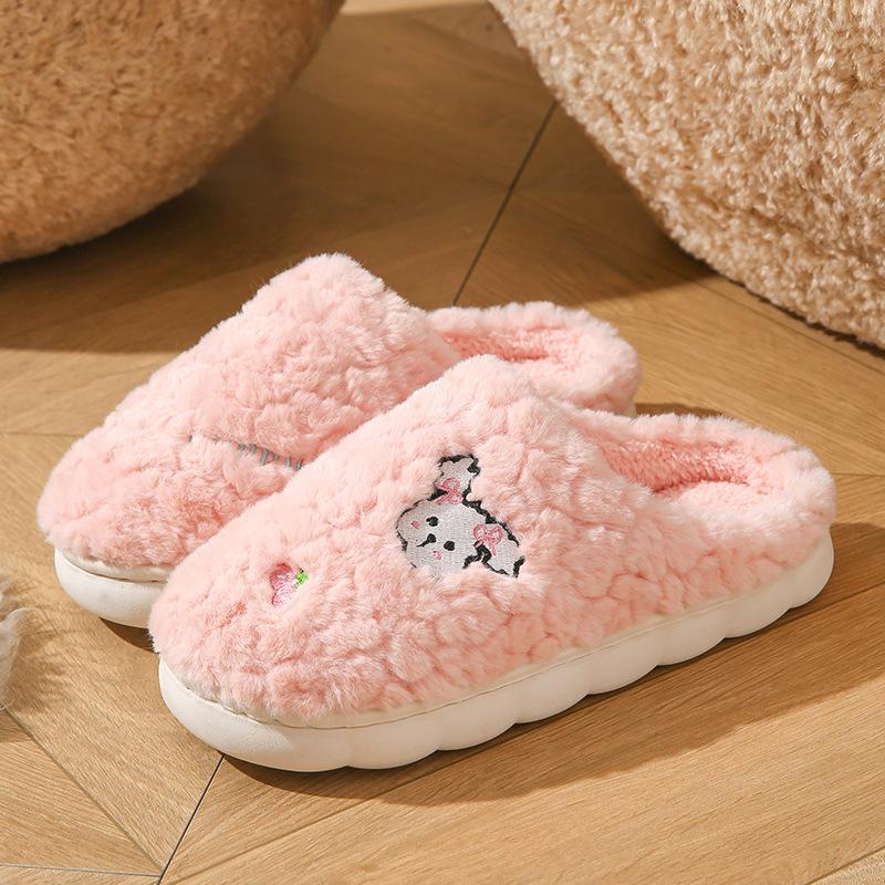 Autumn and winter cartoon cotton slippers women's indoor home warmth plush wear-resistant couple outer wear wool shoes confinement shoes men