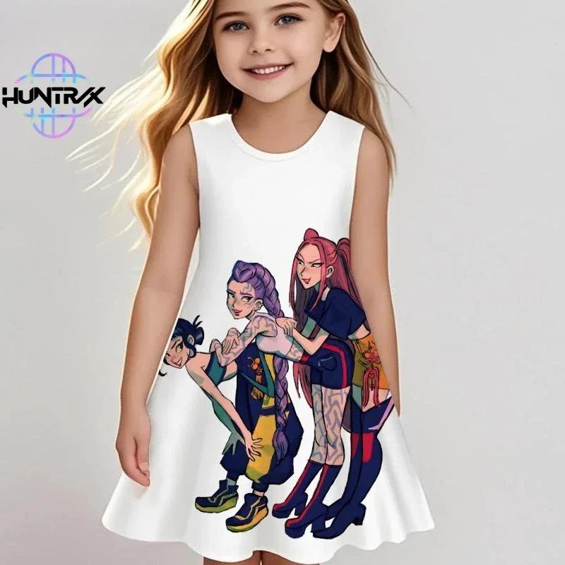 Kpop Demon Hunters Kids Dress Summer Girls Anime Cartoon Print Beach Dress Casual Sleepwear