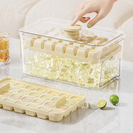 Ice Cube Mold with Lid And Storage Box One-Press Easy-Release Double Layer Ice Tray with Scoop BPA-Free Food Grade Ice Maker for Cocktails Whiskey