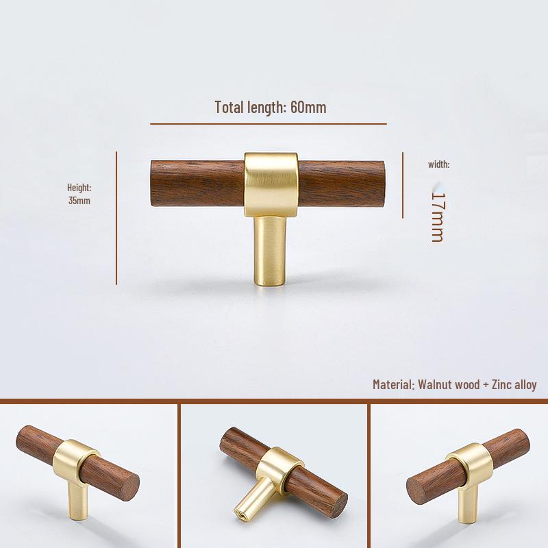 Maniglia per armadio minimalista giapponese in legno massello con impugnatura in noce