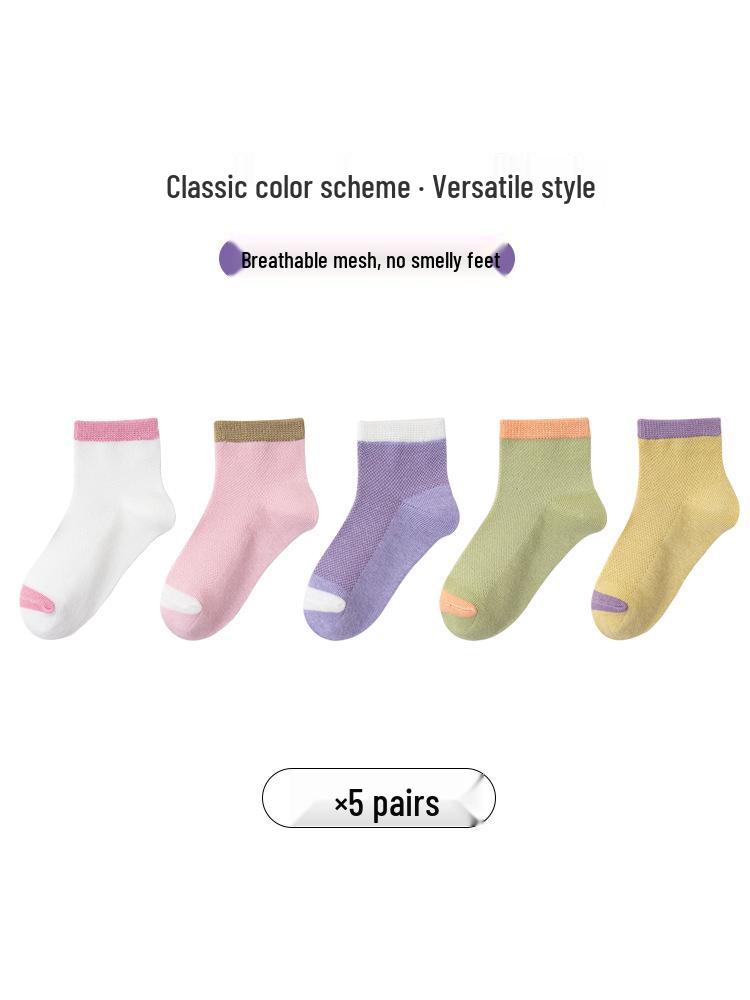 Girls' Summer Mesh Socks - Lightweight and Breathable Short Boat Socks for Spring and Summer