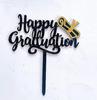 1Pcs Congrats Cake Topper Happy Graduation Gold Black Acrylic Cake Toppers College Celebration Party Decorations