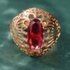 Vintage Inlay Roter Zirkonia Damenring Trendige Goldfarbe Handgeschnitzte Geometrie Tägliches Tragen Party Schmuck Jubiläumsgeschenk