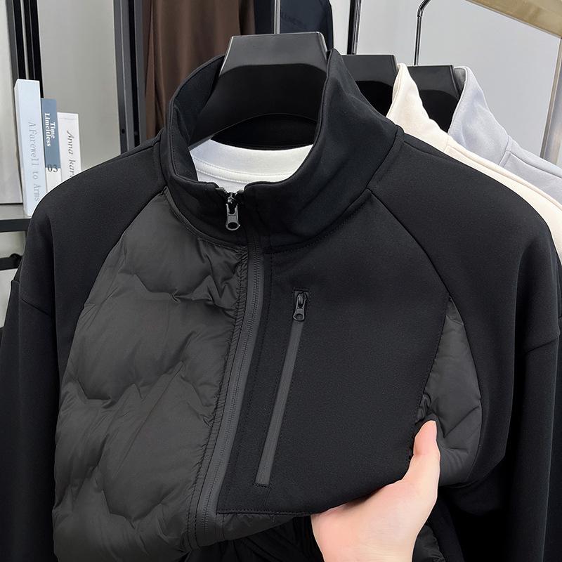 

Men s White Duck Down Stand Collar Lightweight Patchwork Jacket 2XL чорний