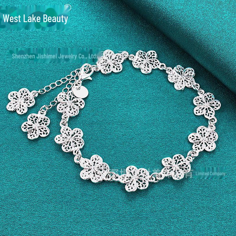 West Lake Beauty Silver Flower Women's Bracelet