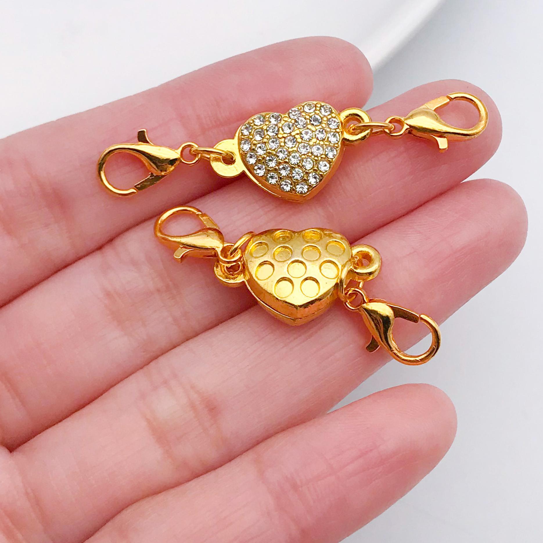 Magnetic buckle rose heart point diamond alloy belt double headed lobster buckle DIY necklace bracelet accessory material love-golden