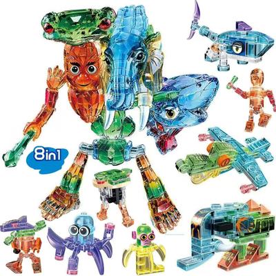 8 in 1 Transparent Italienisches Gehirnfäule Tung Tung Tung Sahur Bausteine Tralalelo Tralala Haifischsteine Spielzeug Geschenk für Kinder
