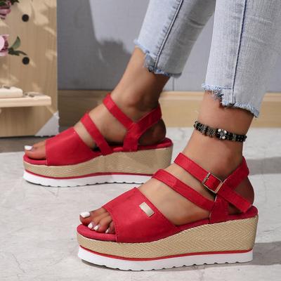 2025 Spring and Summer Muffin Thick-soled Wedge Sandals Women's European, American and Foreign Trade Large-size Open-toe One-word Buckle Sandals
