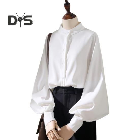 Dámská košile stojánek s límečkem Lucerna s dlouhým rukávem jednobarevná košile volného střihu jednořadá kancelářská dámská košile