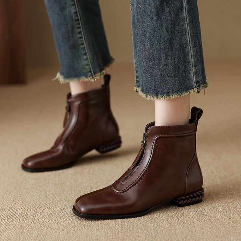 Fashion NEW Autumn/Winter Women Boots Square Toe Chunky Heel Shoes Split Leather Shoes for Women Zipper Ankle Boots Black Modern Boots