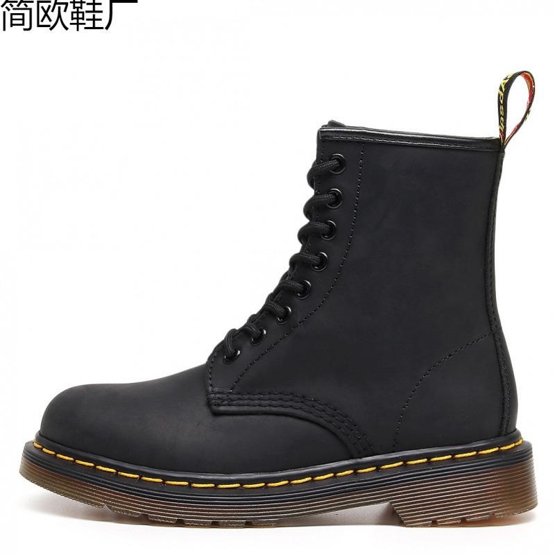 High-top Crazy Horse Black Motorcycle Boots Women's Classic Retro Short Boots Men's and Women's Leather Boots