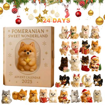 Pomeranian Advent Calendar 2D Acrylic Doll Christmas Atmosphere Decor Gifts New Year 24 Days Xmas Countdown Surprise Calendar