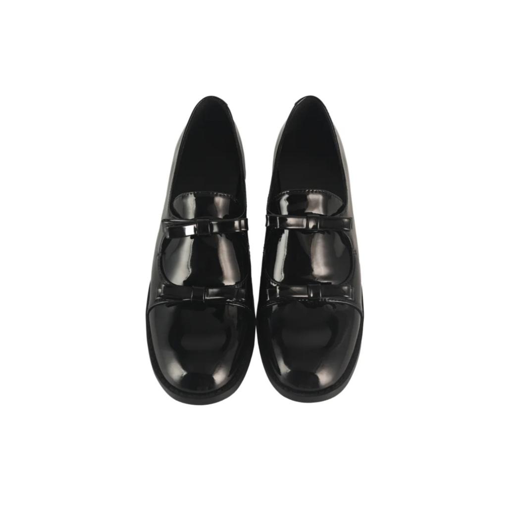 Cowhide version~ Genuine leather retro bow platform small leather shoes versatile round head one pedal loafers flat single shoes