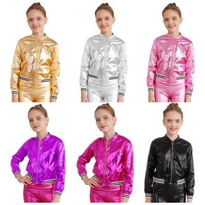 Kinder Mädchen Bronzing Stoff Jacke Mantel Hip Hop Jazz Modern Dance Top Disco Party Kostüm