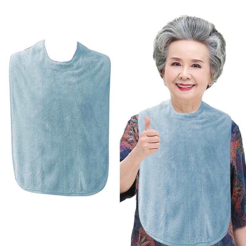 Washable Clothing Protector Coral Fleece Reusable Adult Bib for Dining Eating Feeding Large Towel Bib for Men Women