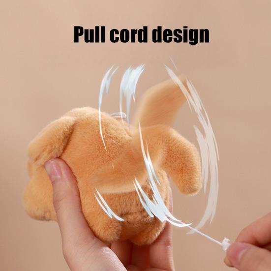 Puppy Plush Keychain with Pull-String Wagging Tail Cute Squeaky Cat Stuffed Toy for Bags Backpacks Soft Huggable Interactive Birthday Gift for Kids