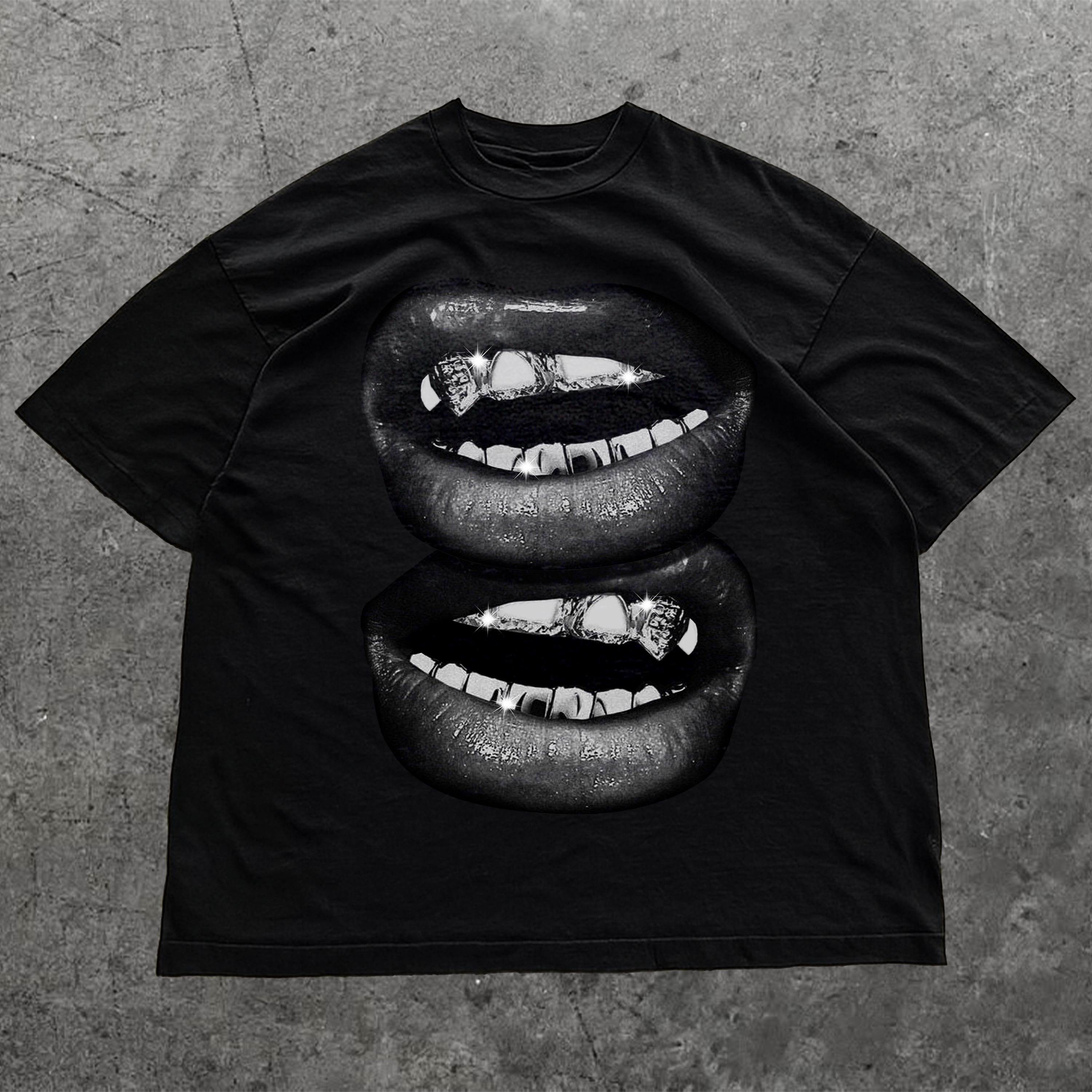 

2025 Футболка Big Lips Уличная одежда Y2K Футболка с графикой губ Мужская и женская футболка Футболка большого размера Мода Рок-н-ролл Оверсайз Подарки Детская 4XL