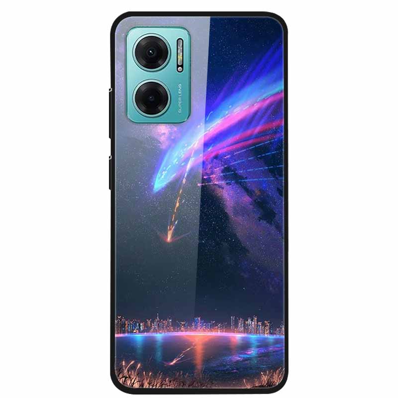 Case For Xiaomi Redmi Note 11E Luxury Tempered Glass Hard Back Cover For Redmi Note 11E Capa Shockproof Flower Funda Wolf Coque