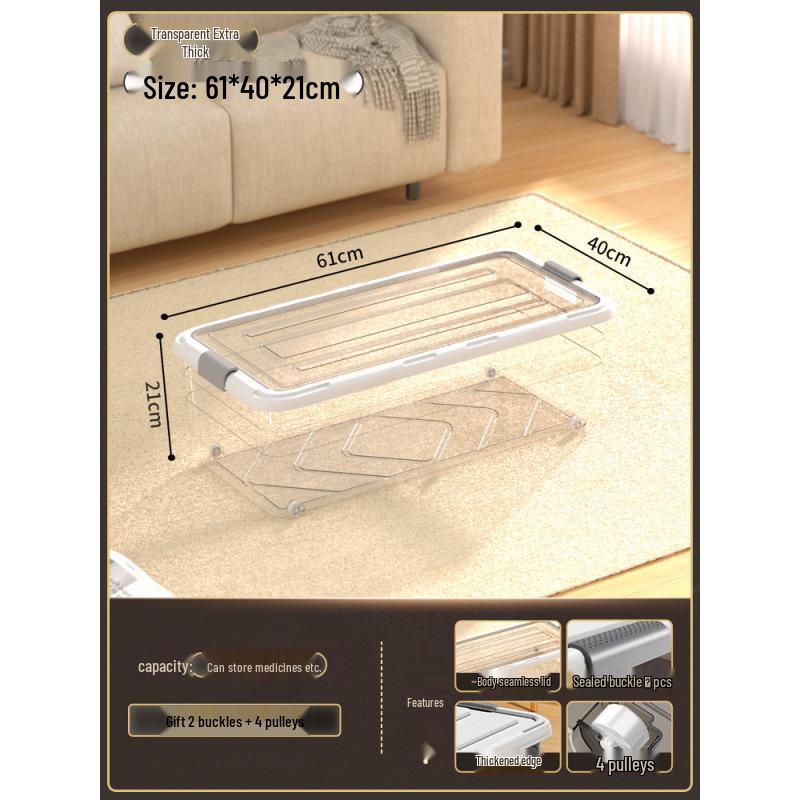 Large Capacity Transparent Under-Bed Storage Box with Wheels