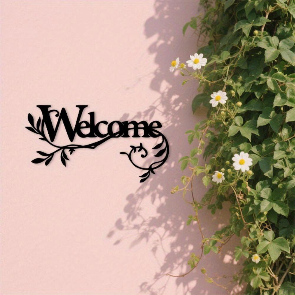 1pc Vintage Black Metal Welcome Sign Floral Script Sturdy Indoor Outdoor Front Door Porch Entryway Wall Decor Housewarming Gift