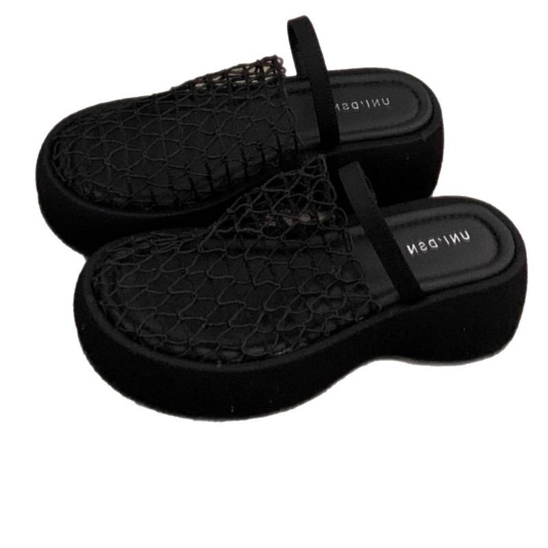 Fashion Fashion Hollow Thick-Soled High-Heeled Sandals 2025 Summer New Bag Head Thick-Soled Heightening Casual Slippers Women