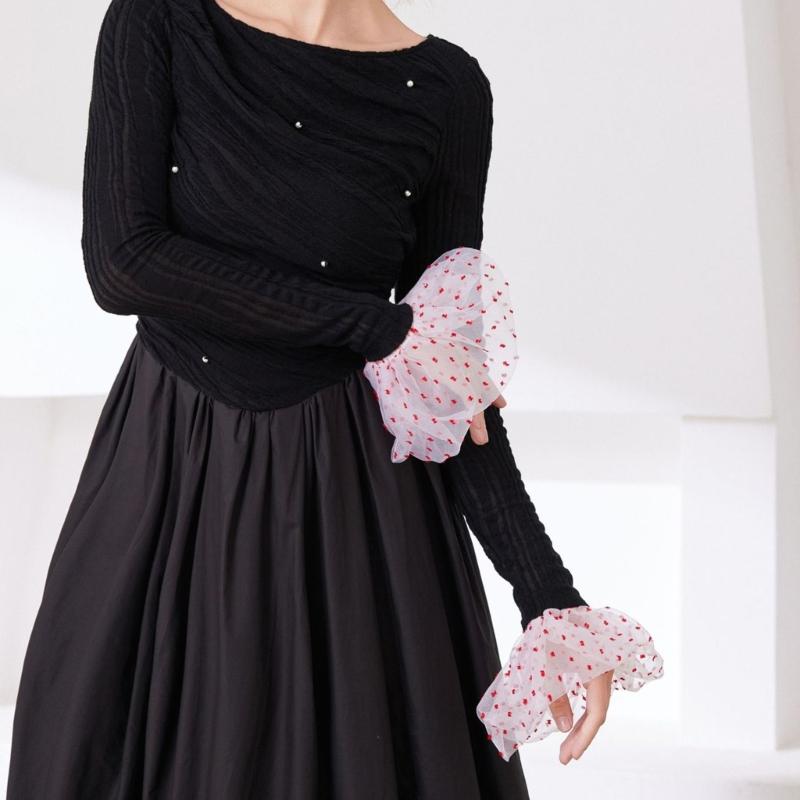 Elegant Sheer Dotted Sleeves Decorative Wrist Cuffs Arm Sleeves For Women Girl Daily Wear And Special Occasion Outfit