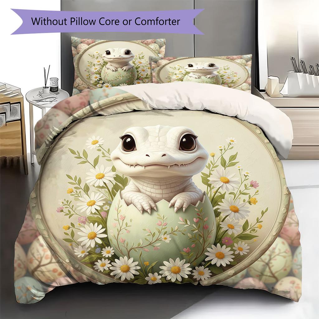 CuteEasteranimals Pattern Bedding Quilt Set Quilt Cover Pillowcase Home Decoration Birthday Gift (1 * duvet cover + 2 * pillowcase, without core)