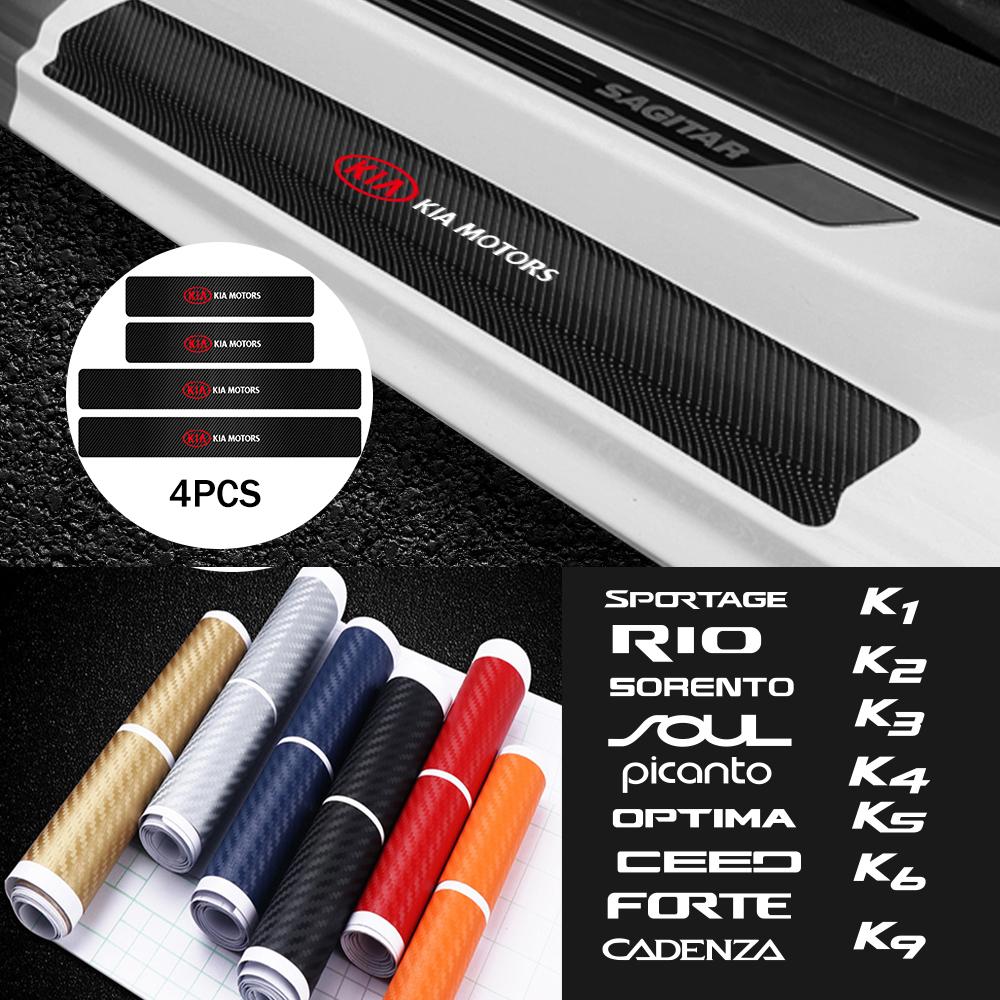 Car-Styling 4PCS Carbon Fiber Door Sill Threshold Protection Sticker For Kia Sportage Rio Optima Sorento Picanto Ceed Forte Niro