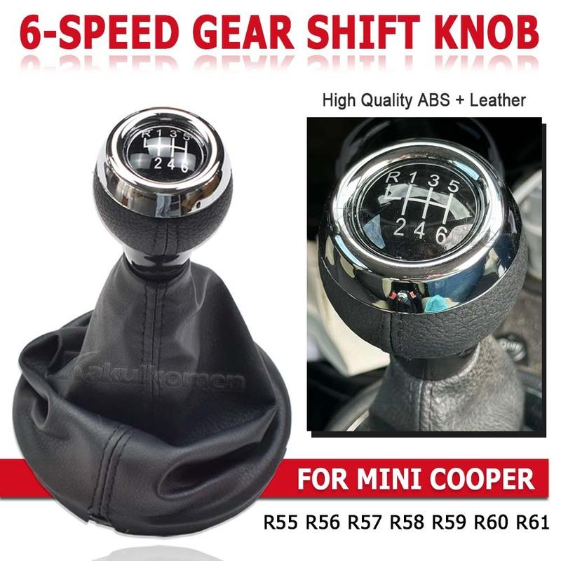 Manual 6 Speed Gear Shift Knob Shifter Lever Chrome + Black Leather Dust Cover For BMW MINI COOPER R55 R56 R57 R58 R59 R60 R61