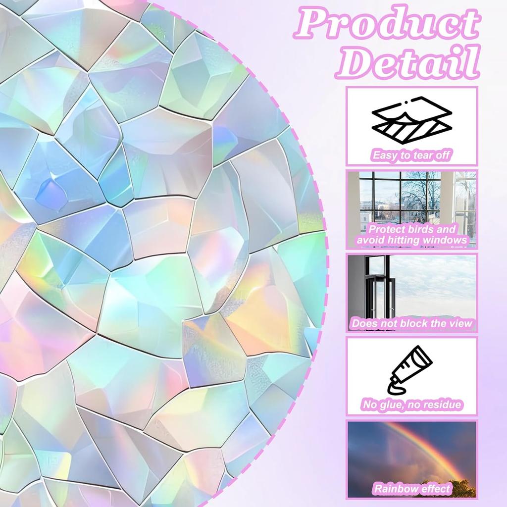 84PCS Star Window Clings - Anti-Collision Decals to Save Birds, Non-Adhesive Prismatic Vinyl, Star Style Rainbow Stickers