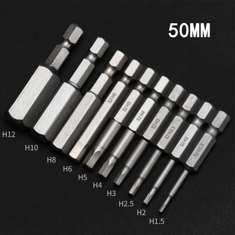 10PCS Magnetic Hexagon Screwdriver Bit   Steel 1/4 Inch Metric 50mm H1.5-12