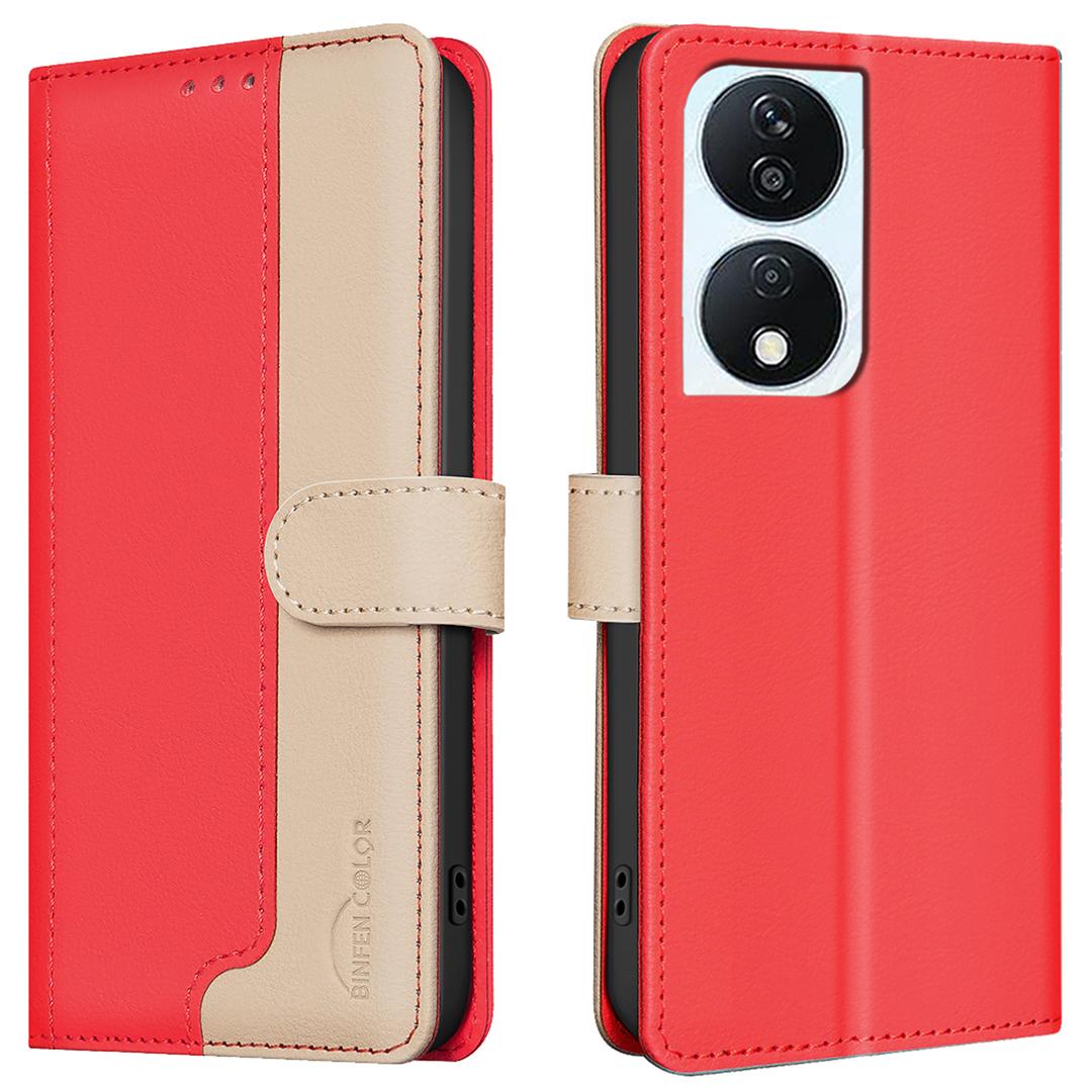 

For Honor 90 Smart/X7b 4G Case Splicing Color Leather Phone Cover Red