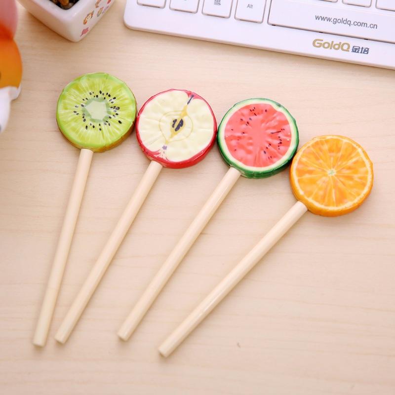 Meyveli Lolipop Şeklinde Yazı için Jel Kalemler Kawaii Karpuz Siyah Mürekkepli Kalem Sevimli Kırtasiye Ofis