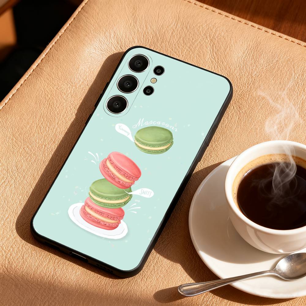 Leckeres Macaron Bunte Handyhülle Für Samsung S26,S25,24,23,22,30,21,10,9,Ultra,Plus,Lite,FE Weiche Schwarze Hülle
