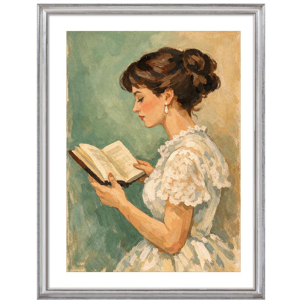 Victorian Woman Reading Art Print Poster Dark Academia Library Decor Elegant Lady With Book Decor Canvas Painting Bedroom Decor