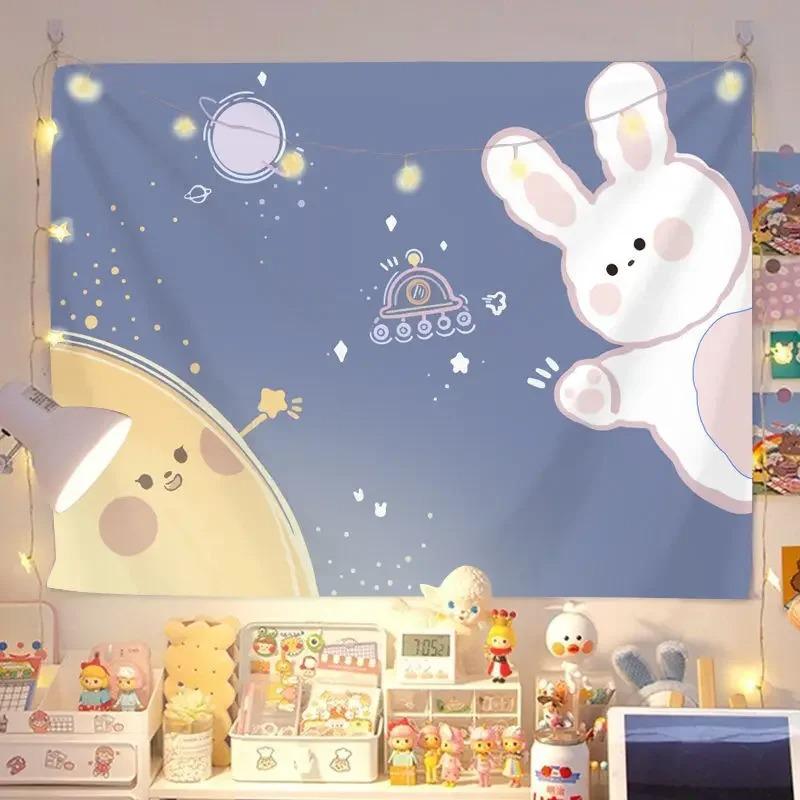 Moon Rabbit Cartoon Decorative Tapestry Home Wall Living Room Office Decorative Tapestry