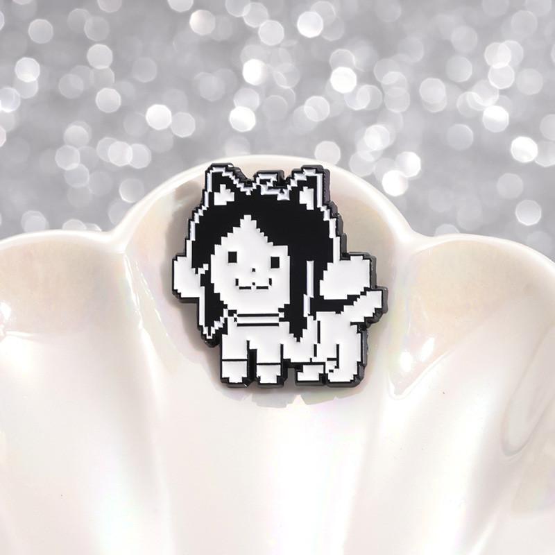 Black Eyecatching And White Pixel Art Cat Enamel Badge Playful Animal Pin Alloy