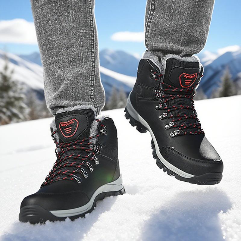 נעלי שלג חורפיות לגברים, נעלי ספורט גבוהות עמידות למים, מגפי טיפוס חמים מפרווה, נעלי טיפוס מפרווה פנאי רב-תכליתיות