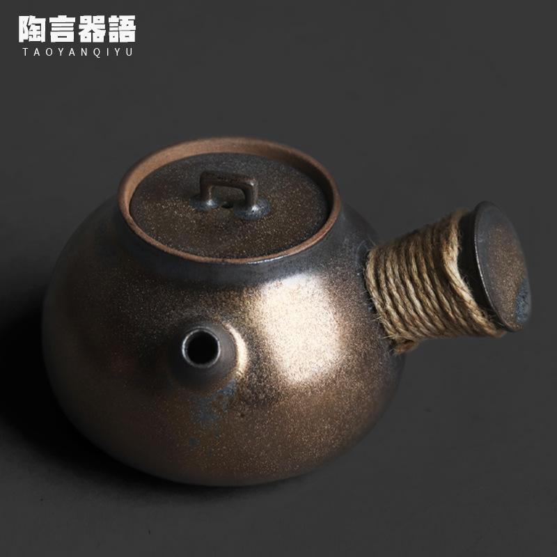 

200ml Kiln Fambe Black Gold Side-handled Pot Luxury Tea Infuser Pot Tea Soaking Kettle With Filter Teaware Items Decoration Gift