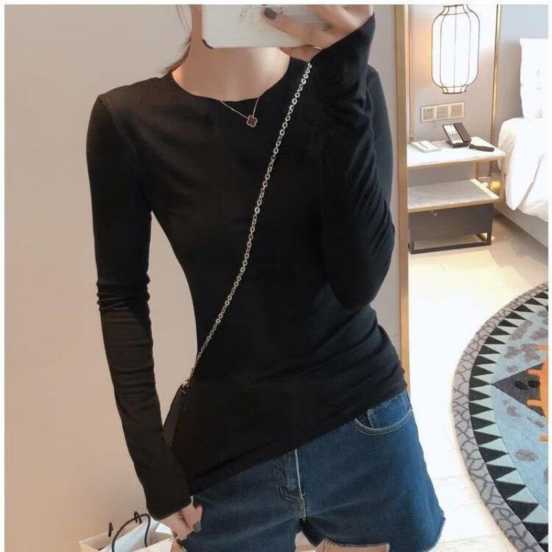 Women's 2025 Autumn/Winter White Slim Fit Long Sleeve Round Neck Base Layer Top
