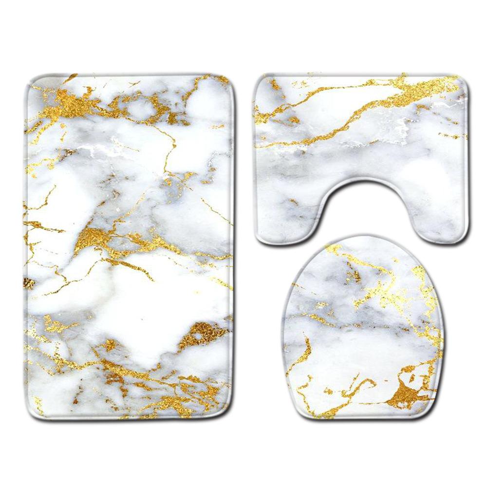 Marble Print Bathroom 3piece Set Nonslip Absorbent Bathroom Floor Mat Carpet Absorbent Shower Mat and Ushaped Carpet