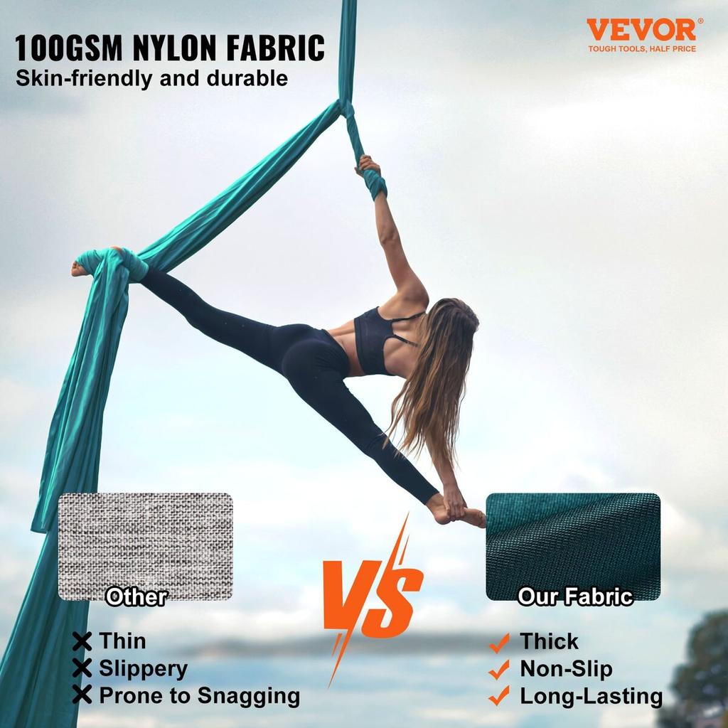 Aerial Yoga Hammock & Swing, 5.5 Yards, Aerial Yoga Starter Kit with 100gsm Nylon Fabric, Full Rigging Hardware & Easy Set-up Guide, Antigravity
