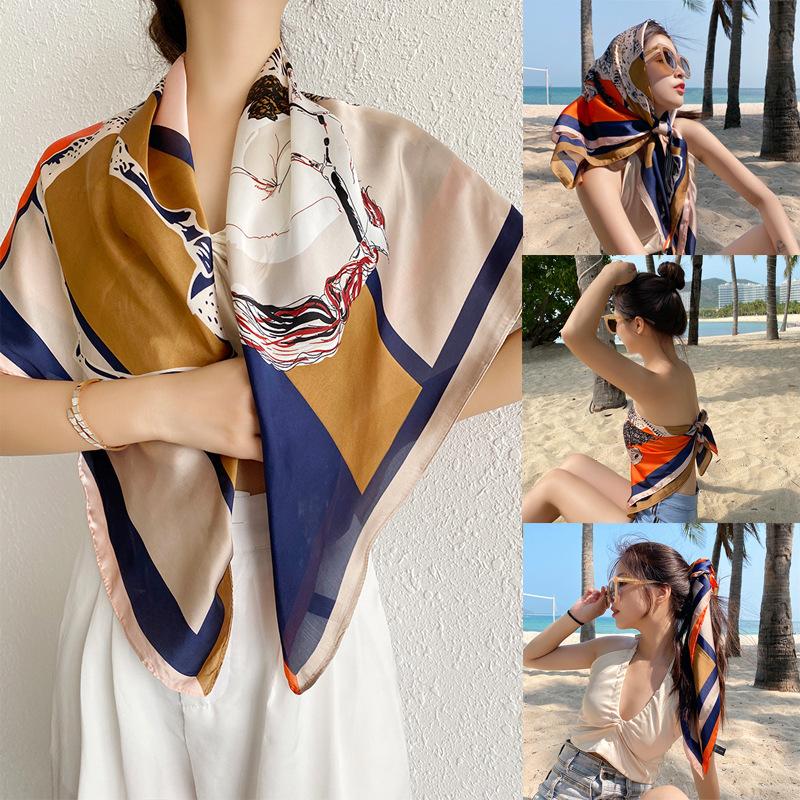 

Высококачественные роскошные шелковые шарфы, повязка на голову, шарфы, шейный шарф для женщин, шелковый шарф с цепочкой, женская декоративная шаль 90*90cm