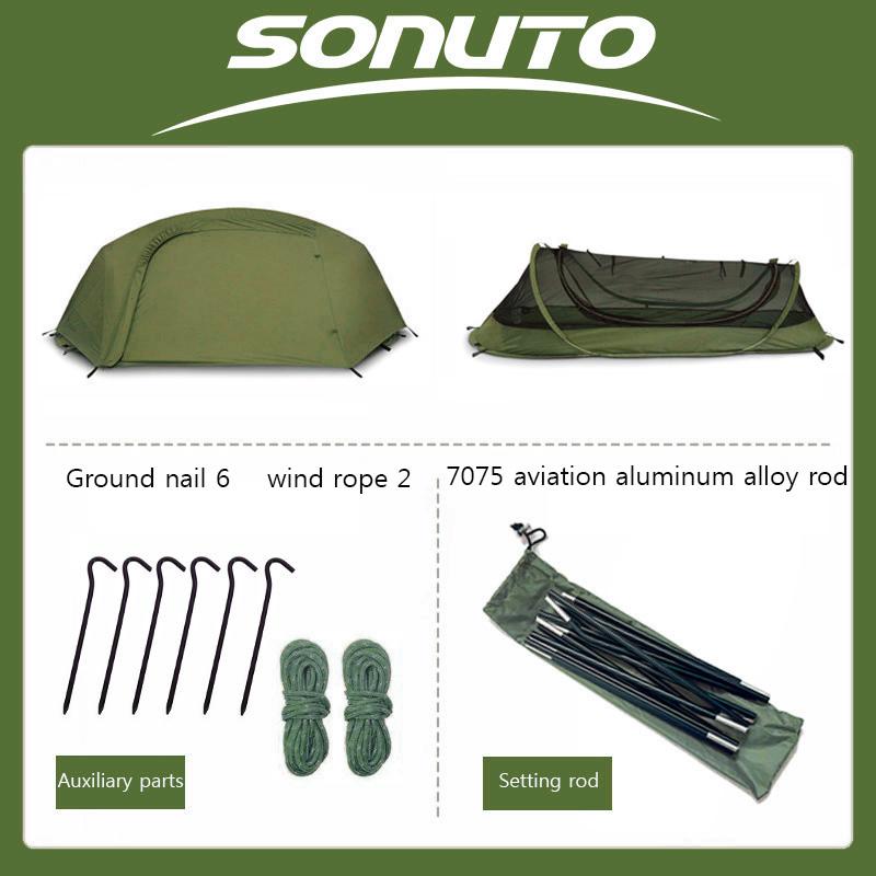 Sonuto-Lightweight Camping and Mountaineering Hiking Tent with Aluminum Alloy Poles, Waterproof and Mosquito Proof Single Person