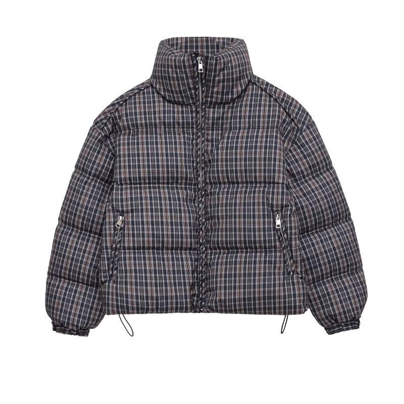 PBZA Womens Winter Thick Puffer Coat Loose Stand Collar Plaid Cotton Jacket