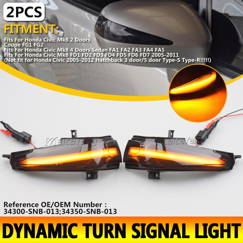 For Honda Civic Mk8 Sedan FA 1 2 3 FD 1 2 3 4 5 05-11 Dynamic Turn Signal Light LED Side Mirror Indicator Blinker Light