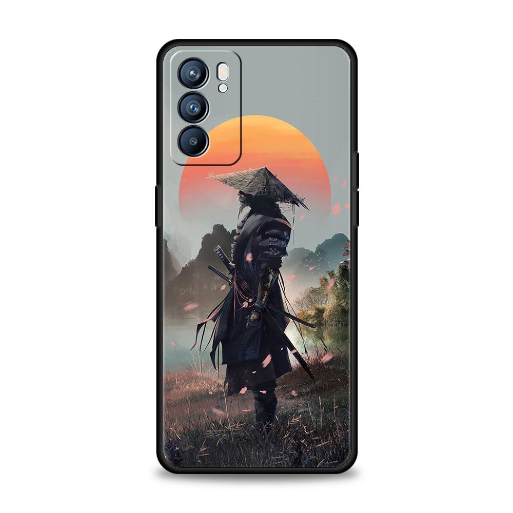 Japonské Bushido Samurajské puzdro pre Oppo Find X6 X5 A54 A53 A52 A9 2020 A15 A95 A17 A16 A76 A74 A57 Reno7 Reno6 Pro Plus 5G Kryt