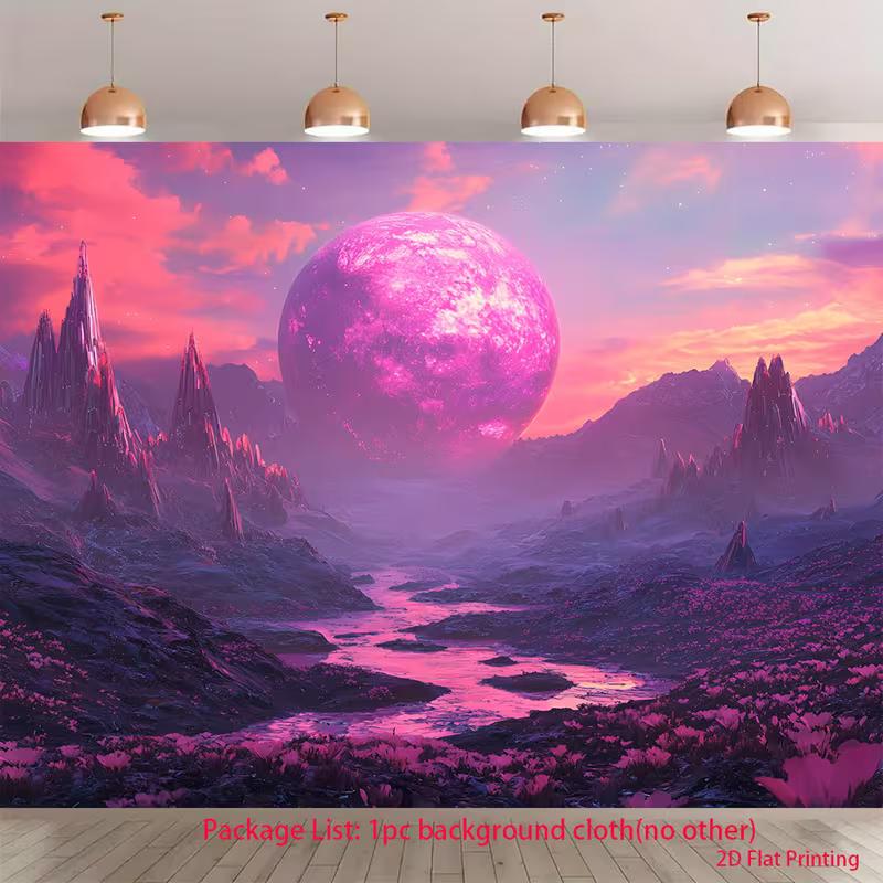 2D Sci-Fi Landscape Backdrop - Pink Alien Planet and River Tapestry for Photoshoot 47.2x31.5inch/120*80cm