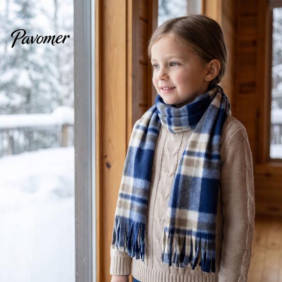 Warm Lightweight Velvet Scarf Double Sided for Kids, Soft Thickened Plaid Neck Warmer Easy to Tuck Boys and Girls, Comfortable Wrap Winter Outdoor