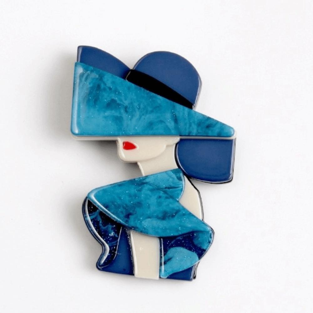 Große Dame mit Hut Brosche Acryl Mädchen Abzeichen Retro Frauen Porträt Anstecker